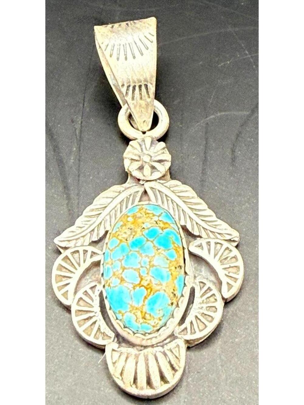 Artist Stamped HCR Golden Hills Turquoise Sterling Silver 925 Pendant - Picture 4 of 4